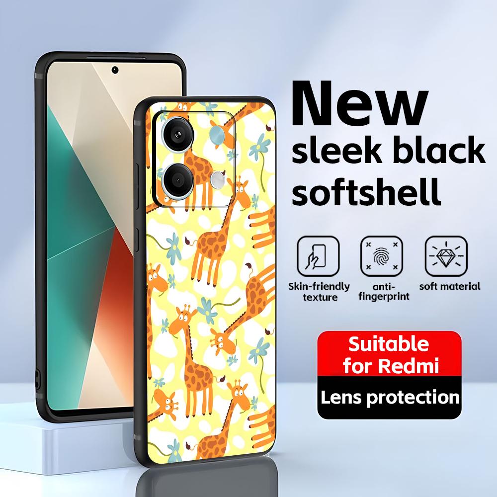 Милый жираф Чехол для телефона Для Redmi Note 14 13 12 11 Pro Plus S 5G 14C A3 Мягкий черный чехол для телефона