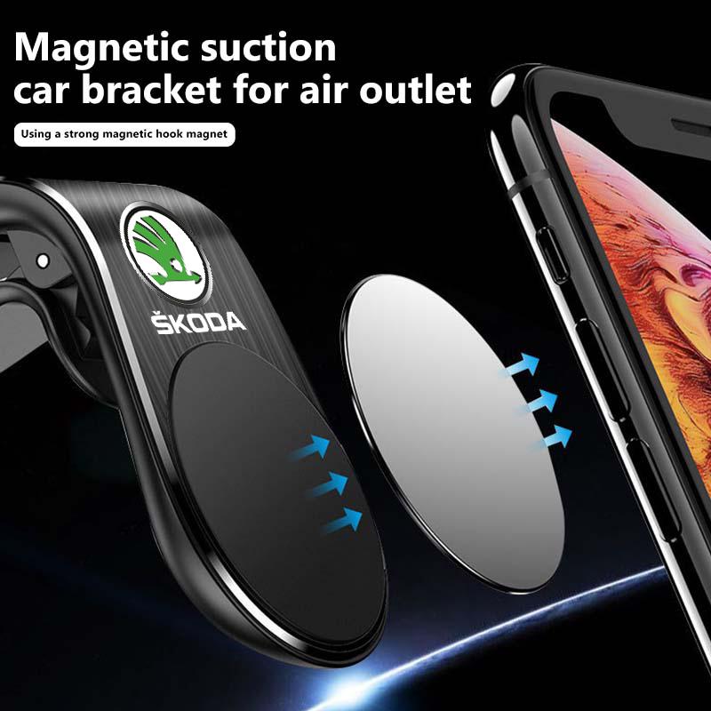 Car Logo 360 Magnetic Phone Holder Air Vent GPS Stand Auto Interior Accessories For Skoda Octavia A5 A7 RS Fabia Superb Rapid ZL8