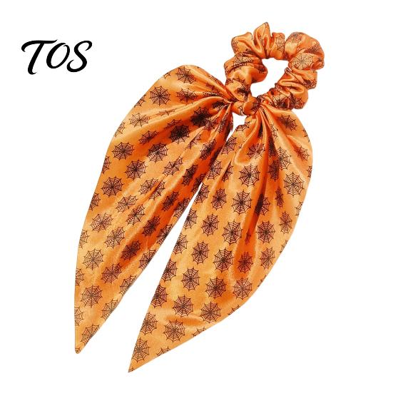 Soft Fabric Hair Ties Halloween for Women Girls, Spooky Spider Web Skeleton Bat Casual Lazy Hairstyle Bands Pumpkin Scrunchies, Pleated Ties,