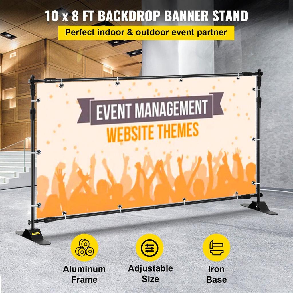 Step and Repeat 8'x8'- 10'x8' Backdrop Banner Stand Adjustable Telescopic Height and Width Retractable Banner Stand with Carrying Bag
