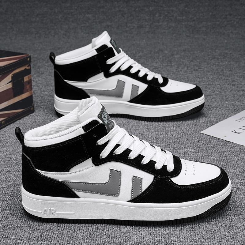 Fashion Men's Trending Four Seasons High Top Skateboarding Breathable Shoes Large Size Students Male Casual Soft Sole Comfortable Sneakers for Teens