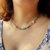 Bohemian Agate Green Pearl Choker Necklace for Women – Handmade Semi-Precious Stone Jewelry