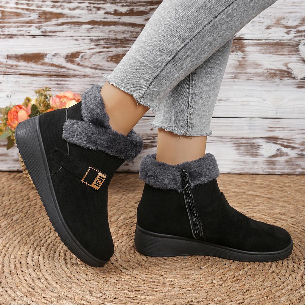 Fashion Winter New Fashion Short Suede Round-toe Elevated Flats Casual Side Zipper Comfortable Cold-resistant Warm Women's Boots