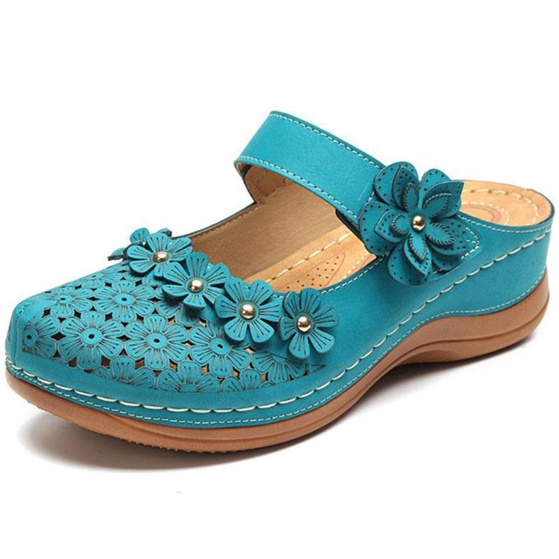 Women Summer Open Toe Floral Beach Walking Slip-on Sandals With Wedge Heel**