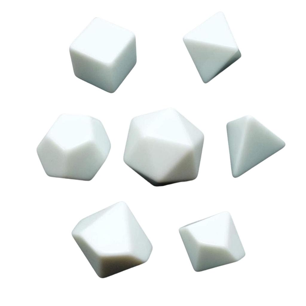 7 Pieces White Empty Dices Blank Polyhedral RPG Set for Math Counting Teaching