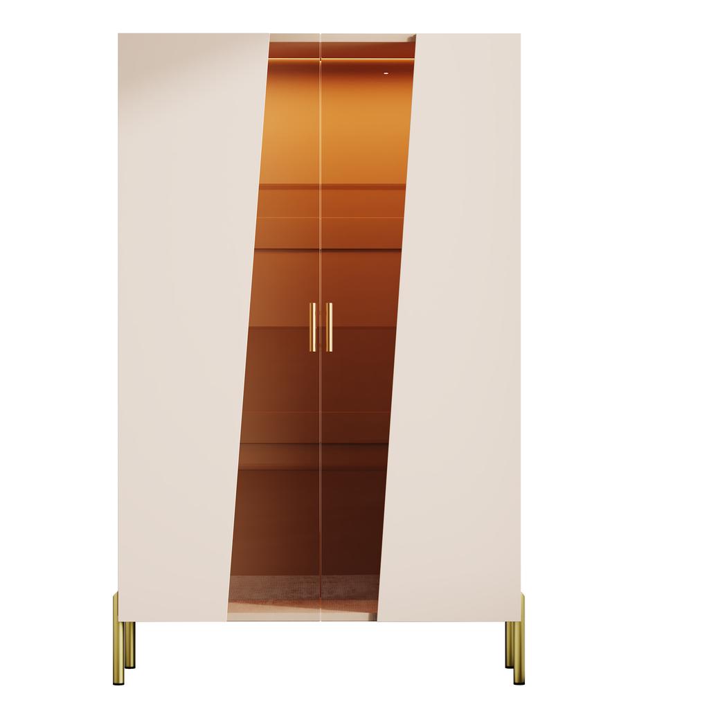 LED-Illuminated Glass Cabinet 72 x 40 x 145 cm, with Asymmetrical Tempered Glass Door, 3 Glass Shelves, Metal Handle and Feet, as Display Cabinet