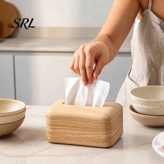 Bedroom Tissue Container Solid Wood Box, Rectangular Wooden Dispenser, Flip Top Sturdy Cover Lid Napkin Case for Living Room And Hotel Natural