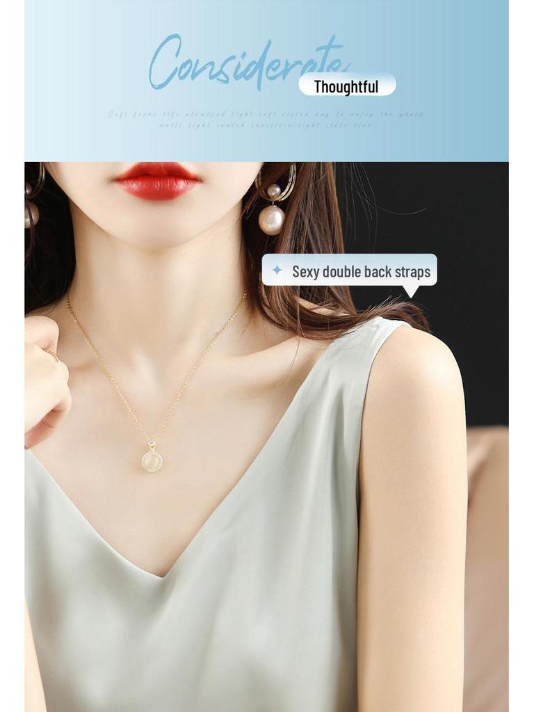 Женская летняя шелковая майка, атласный топ с V-образным вырезом, уникальный базовый слой.