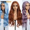 FREEDOM Synthetic Lace Front Wigs For Women Long Wavy 30" Body Wavy Long T Part Lace Wig Ombre Blonde Ginger Blue Cosplay Wig