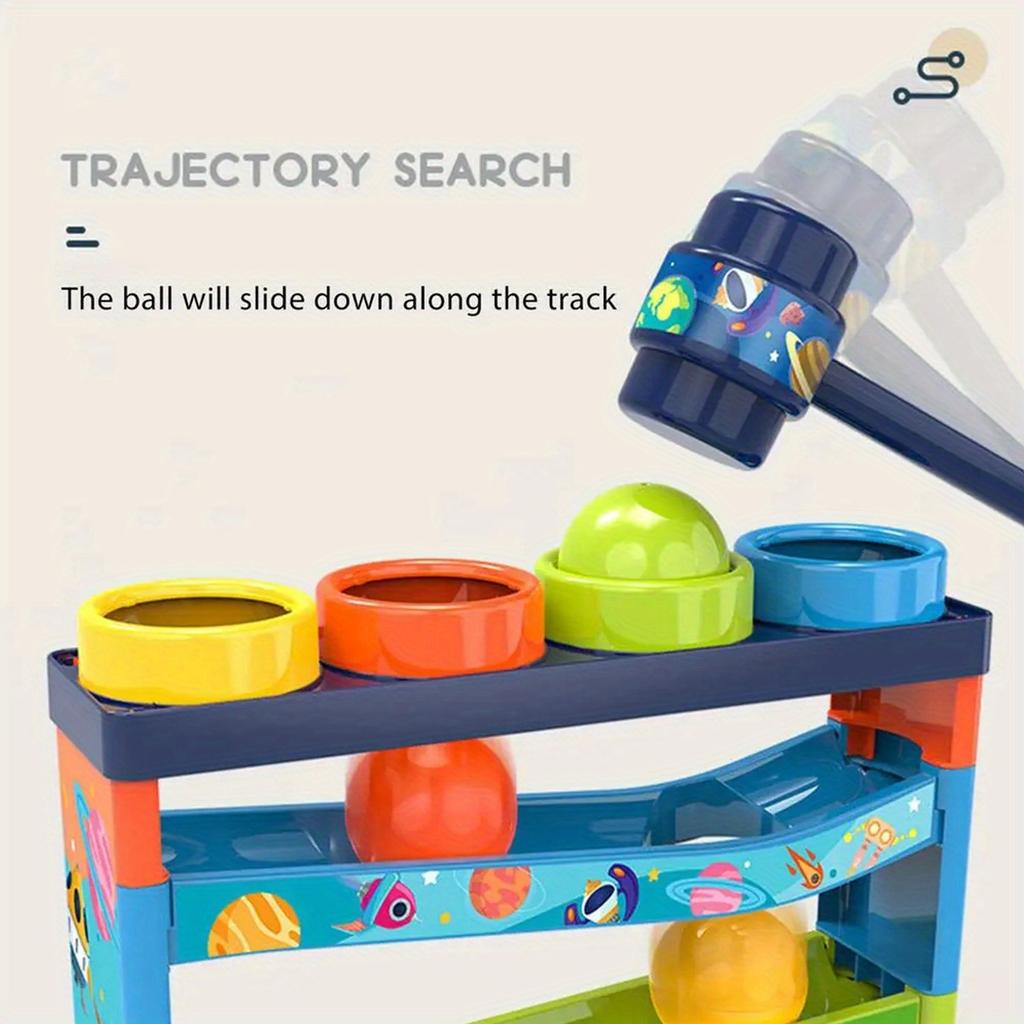 Colorful Track Rolling Ball Track Toy Set, Education Pounding Toy, Fun Gift With 4 Rolling Balls, Christmas Halloween Gift