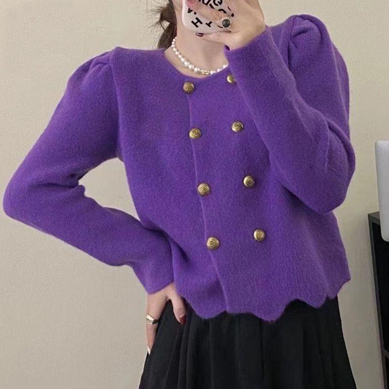 Двубортный узор с волнистым краем для осенне-зимнего трикотажа, темпераментный кардиган, трикотажный жакет для женщин