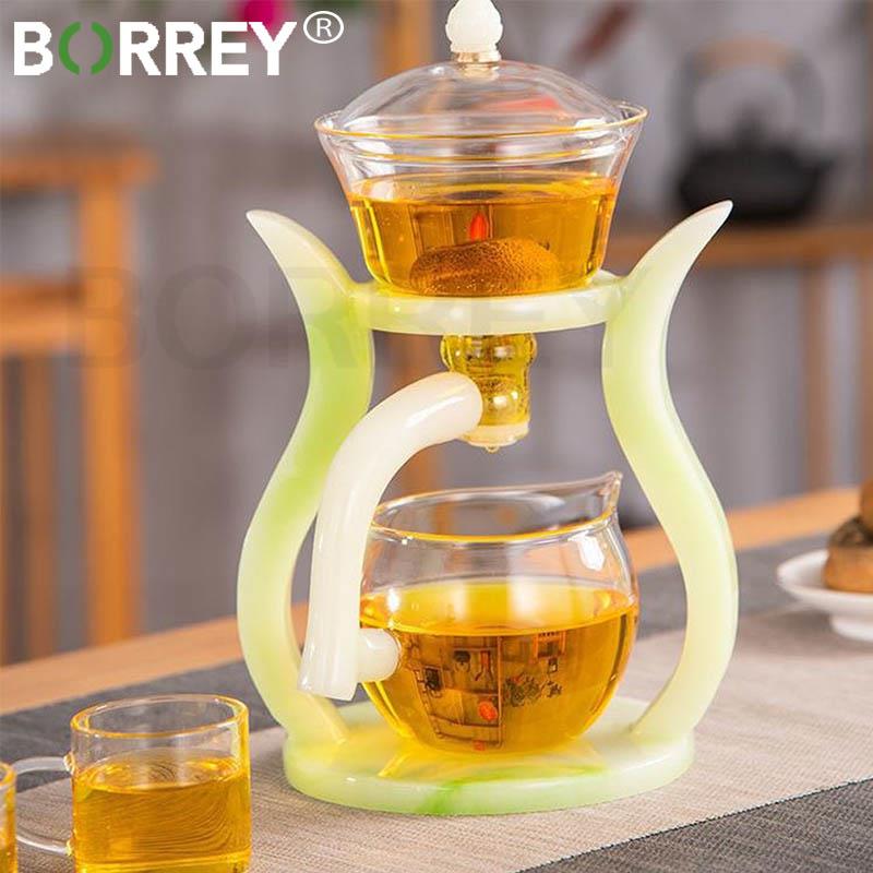 BORREY Creative Kung Fu Tea Sets Heat-resistant Glass Teapot Turkish Drip Pot Infuser Tea Coffee Automatic Magnetic Teaware