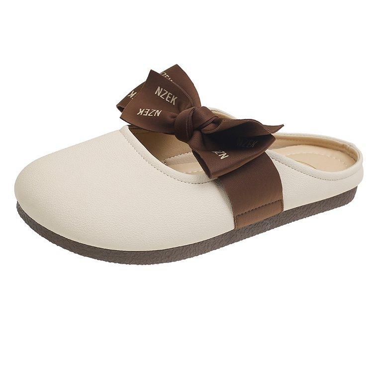 Тапочки-мешки на мягкой подошве, женские ленивые туфли 2025 года, весна, новые туфли с французским бантом на одной педали, полуопорные одинарные туфли