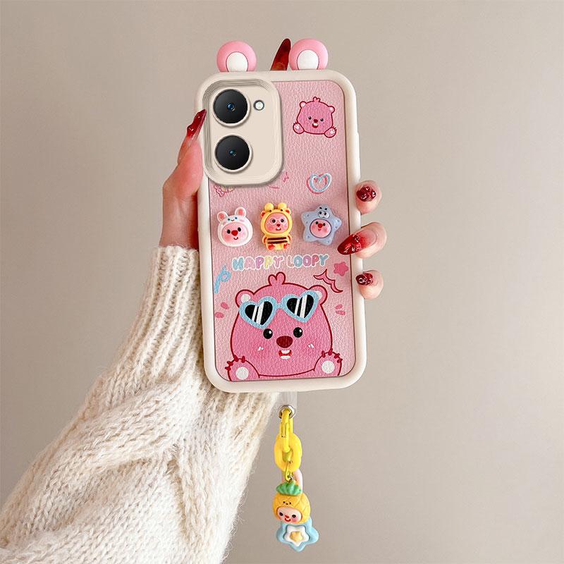 KEYSION Милый чехол с 3D-мультяшным изображением уха для VIVO Y03 Y03t с браслетом, мягкий силиконовый противоударный чехол для телефона VIVO Y18 Y28s 5G