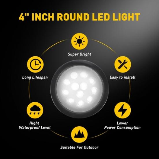 2X 4"inch Round LED Truck Trailer Stop Turn Tail Reverse Light Waterproof 12-LED