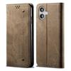 For iPhone 17 Case Jeans Cloth Texture Anti-Scratch Leather Stand Phone Cover - Khaki