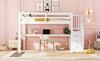 =(WX000717AAK-1) Loft Bed, 140x200, Children's Loft Bed, with Storage Drawers and Under-bed Desk, White