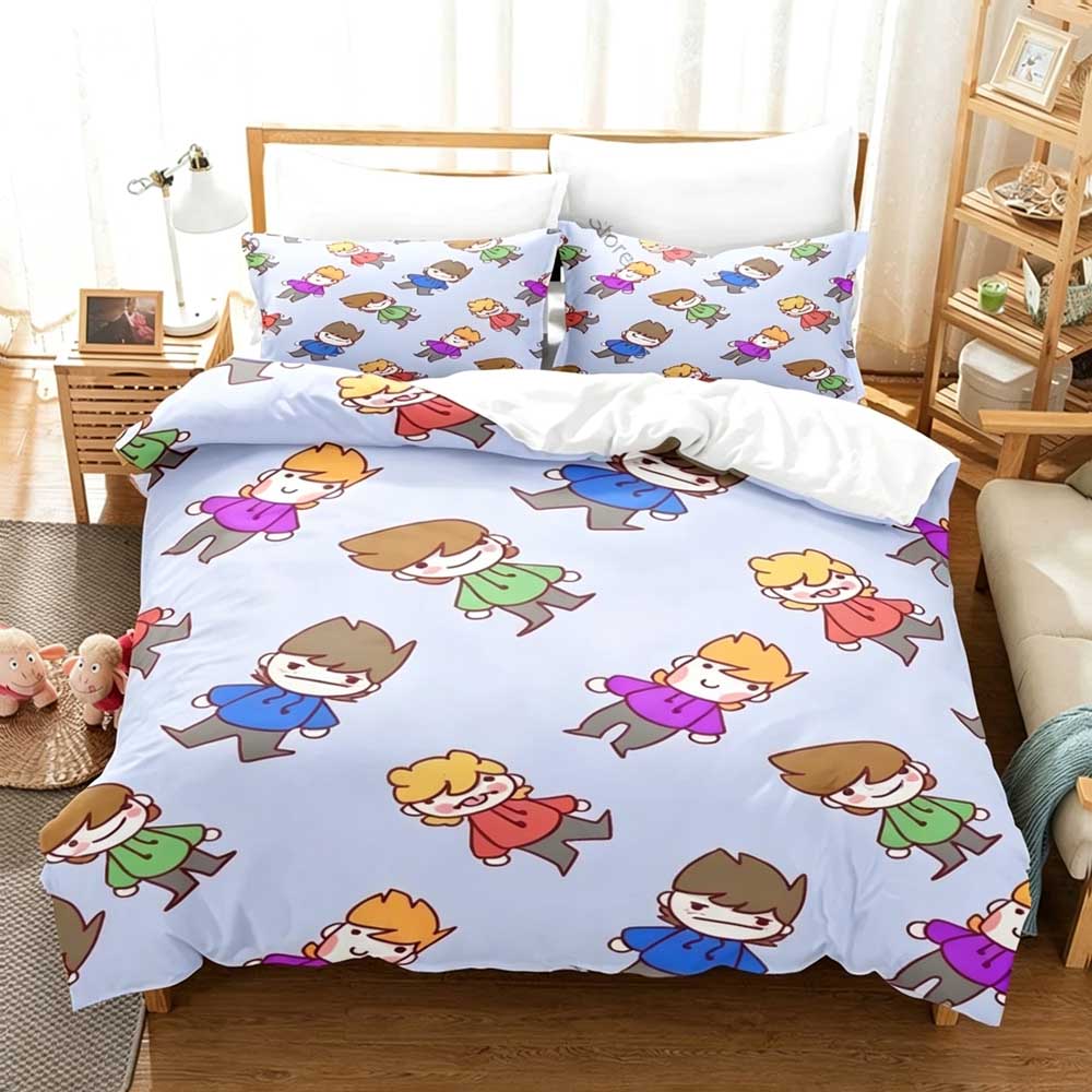 Eddsworld Edd Tord Matt Tom Anime Duvet Cover Pillowcase Print Cartoon Bedding Set For Kids Adults Single Double King Large Size