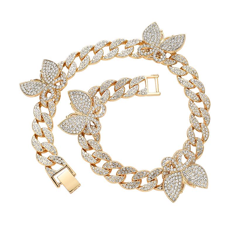 Personalized Shiny Rhinestone Butterfly Accessories Cuban Necklace Diy Small Butterfly Accessories Hip Hop Necklace