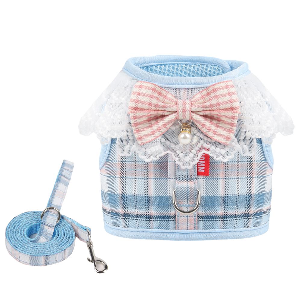 Милая шлейка для щенков в клетку с бантом для прогулок с поводком и шлейкой для маленьких собак, шнауцеров, пуделей, талисманов, аксессуаров