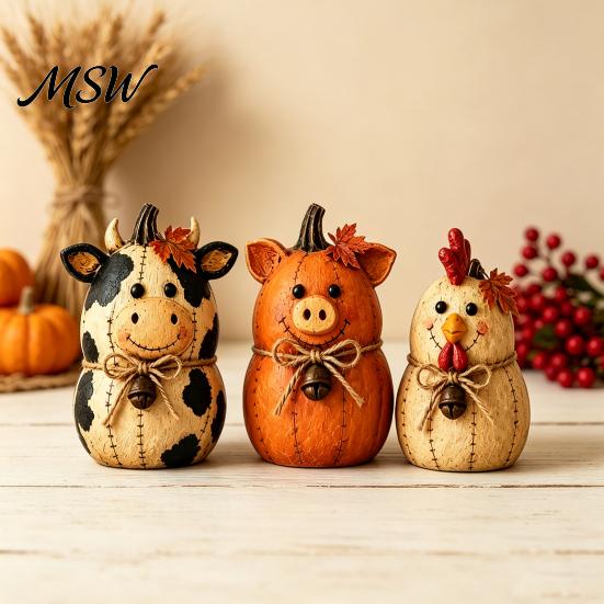 Decorative Wooden Tabletop Accents 3PCS Rustic Autumn Harvest Ornaments, Animal Designs Retro Vintage Distressed Wood Crafts Farmhouse Crafts,
