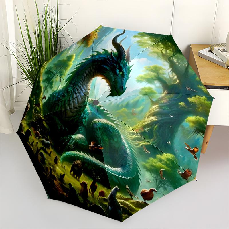 1pc Fantasy Forest Dragons Mythical Creatures Automatic Open/CloseUmbrella,Compact Umbrella for Men & Women Day Gift.A016