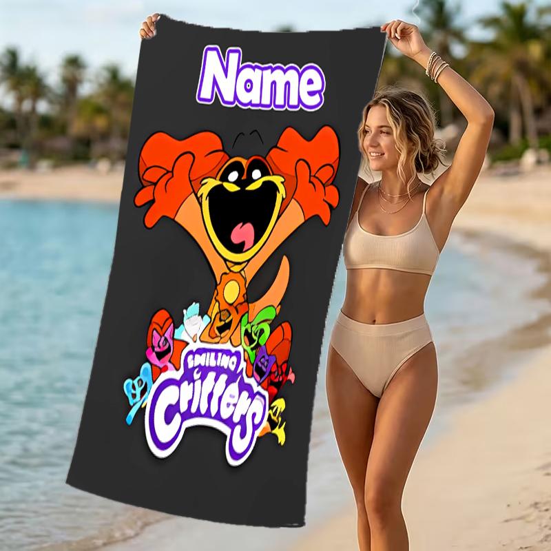 Customizable personalized beach towels Smiling Critters themed designs.Suitable for the beach, yoga, sports;ideal as beach accessories