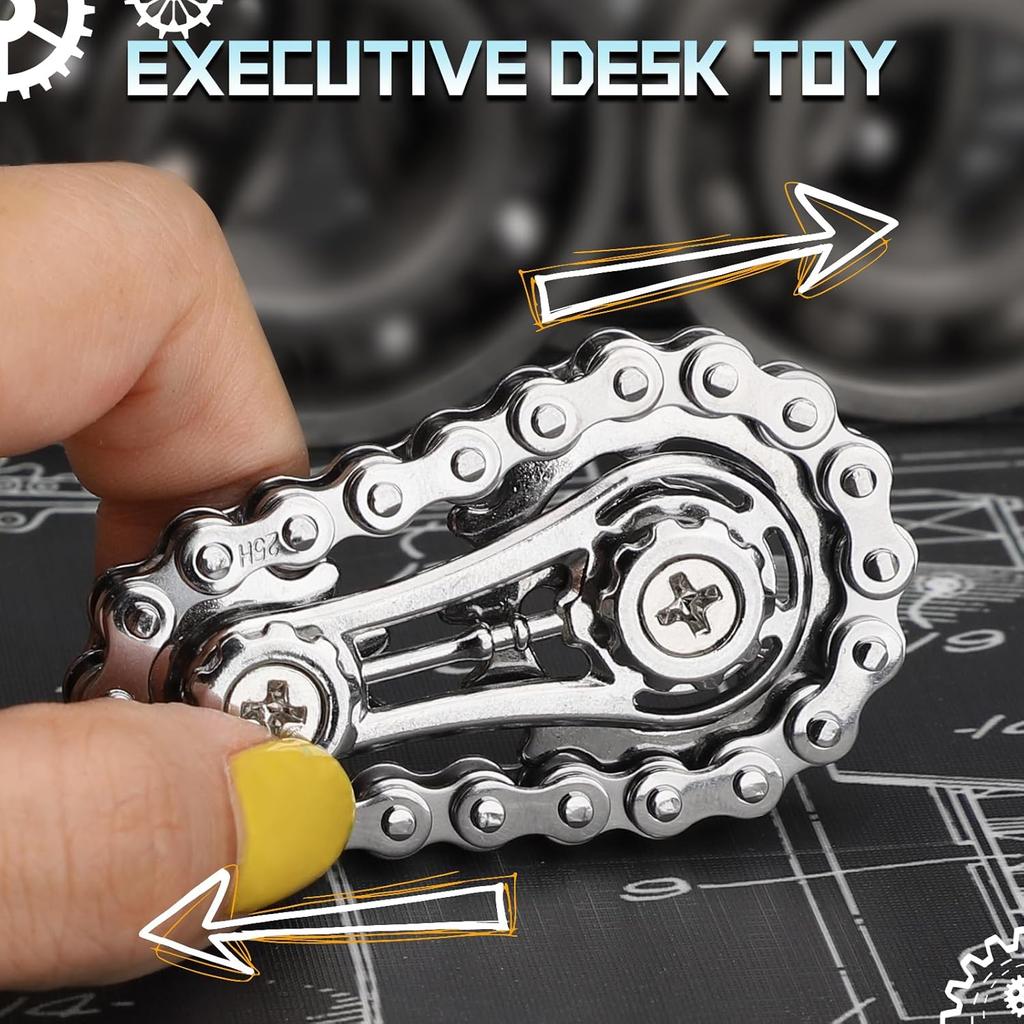 Bike Chain Gear Fidget Spinner for Stress Relief, Metal Sprocket Chain Fidget Toy, Kinetic Desk Novelty Hand Finger Spinner for Anti-Anxiety, Cool Toy