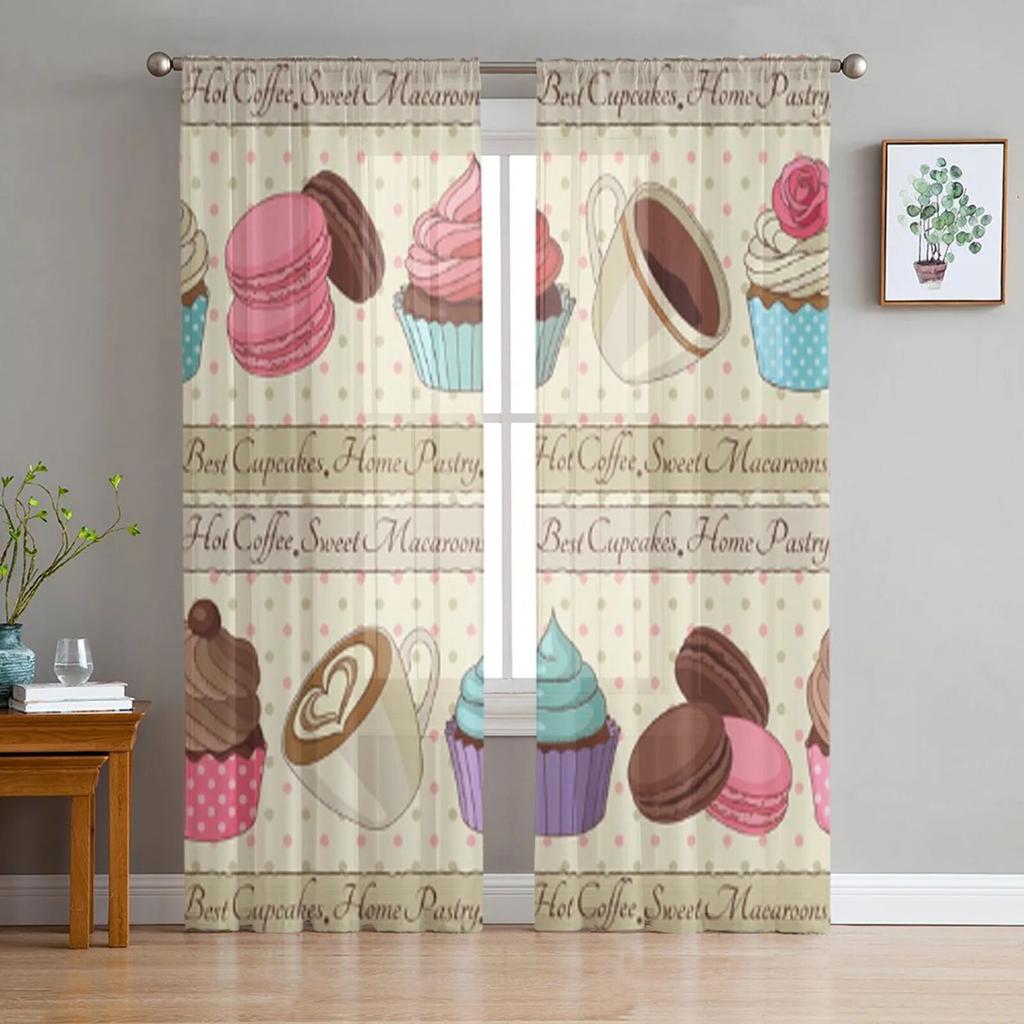 Десерт, торт, хлеб, современные тюлевые шторы для гостиной, спальни, дома, кухни, окна, прозрачные шторы