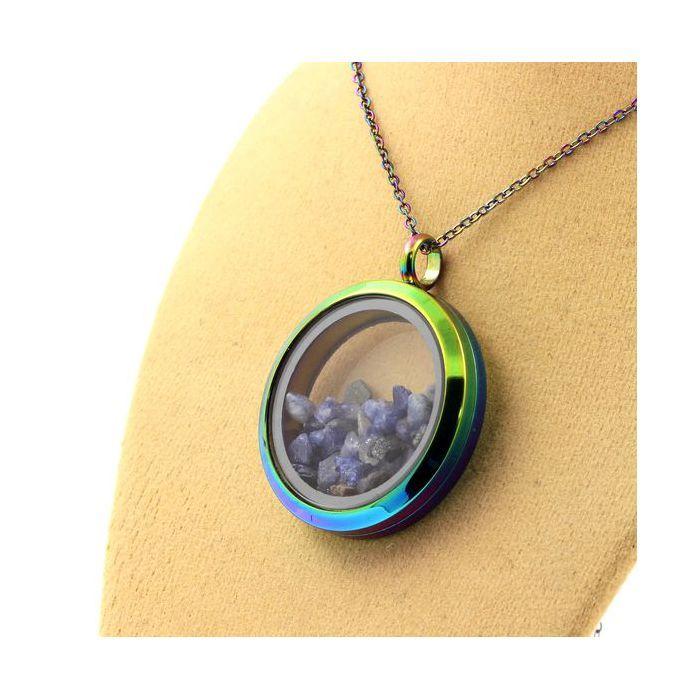 Stones and Minerals. Raw Benitoite Necklace. Multicolored Model.