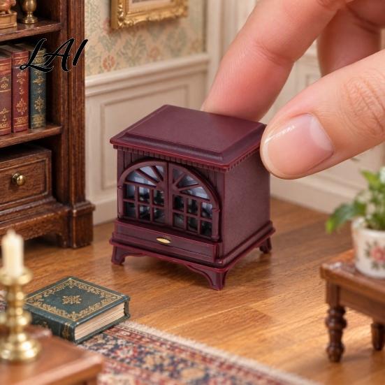 Tabletop Miniature Decor 1:12 Dollhouse Fireplace with LED Light Vintage Mini Stove Furniture Accessory 1 12 Scale Light Up Model for Doll