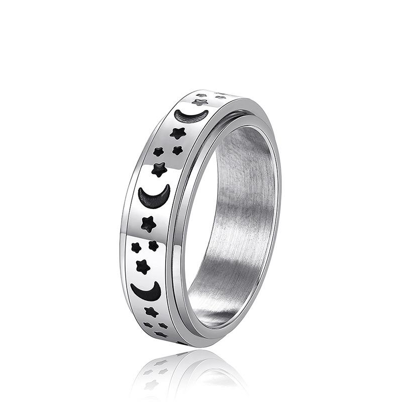 Ring, Rotatable Ring For Men And Women, Neutral Star And Moon Style
