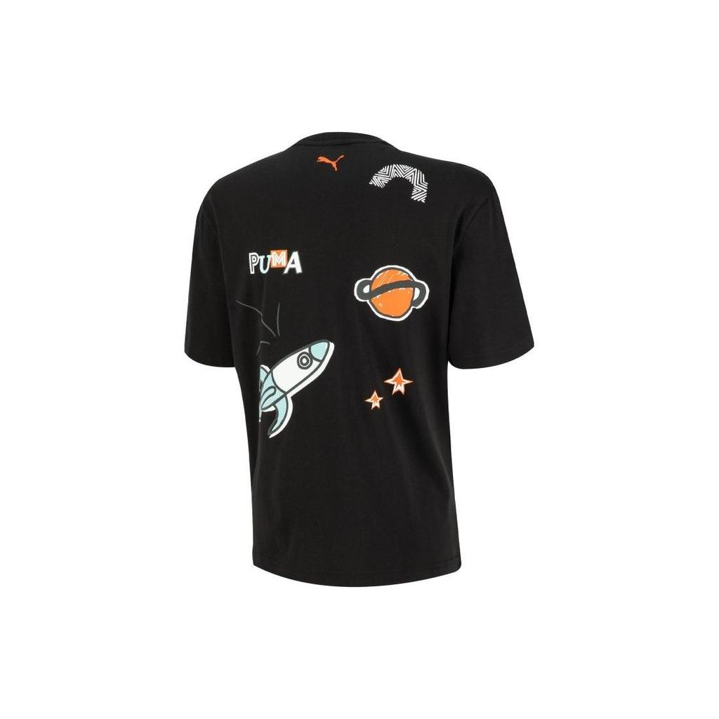 Puma Ss23 Dream Pack Series Цветочный принт Круглый вырез свитер Повседневная футболка унисекс с коротким рукавом Футболка черная 539982-01