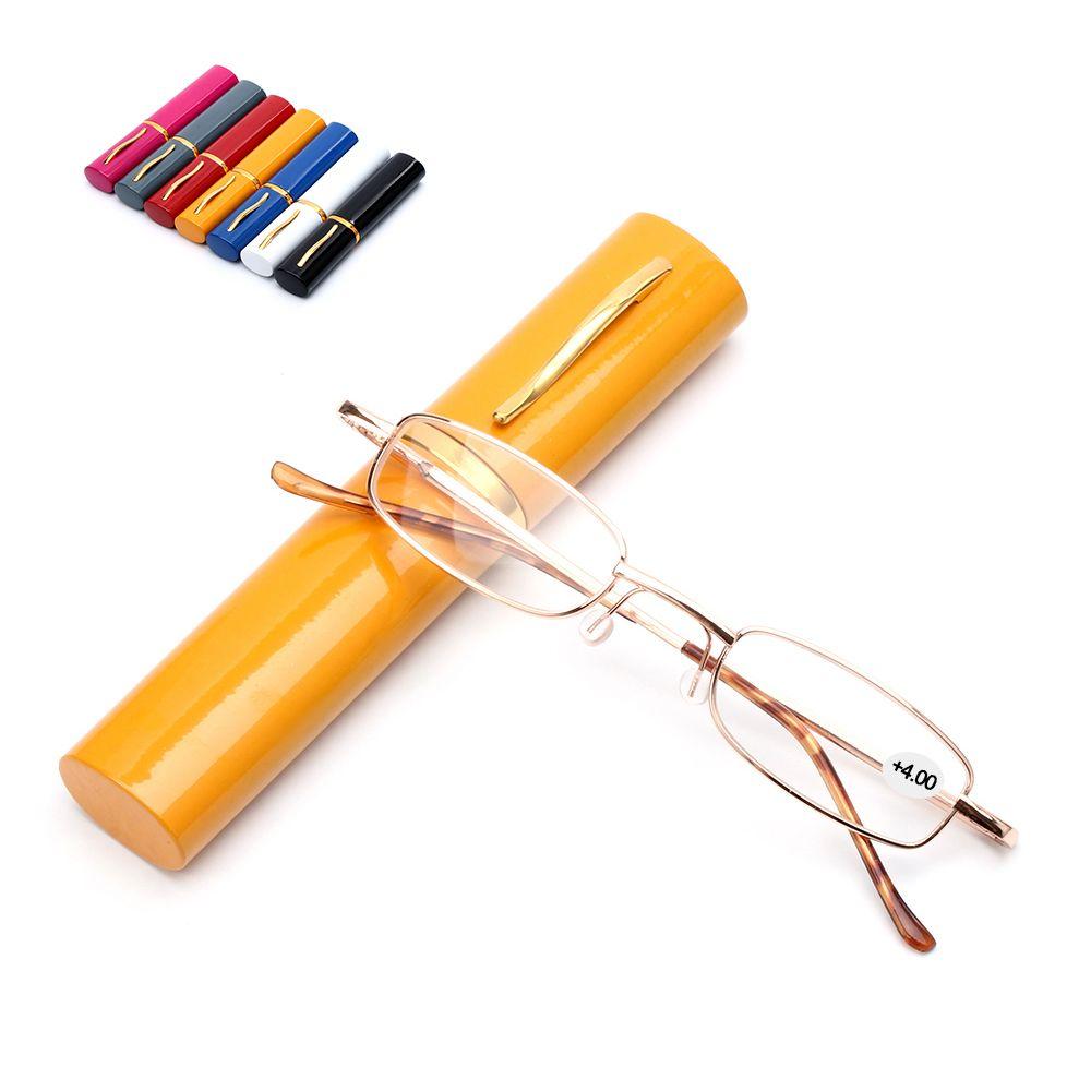 Spring Hinge Small Compact Eyeglass Reading Glasses Presbyopic Glasses with Pen Tube Case Portable