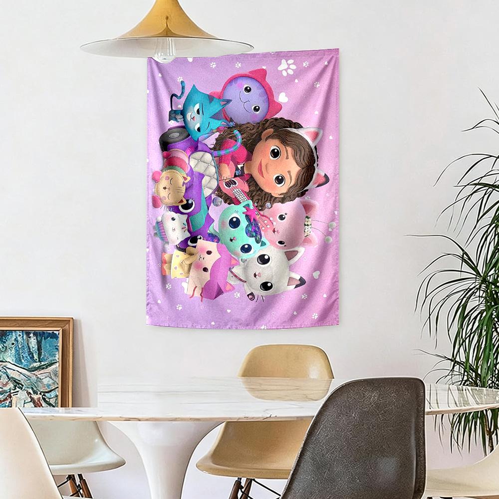 Cartoon Cute Gabbys5 Wall Decor Tapestry Art For Pet Memorial Birthdaywedding Party Backdrop Family Gift