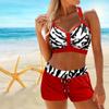 Women's Shoulder Strap Swimsuit with Multi-color Striped Printed Bikini Short Tank Top Swimsuit