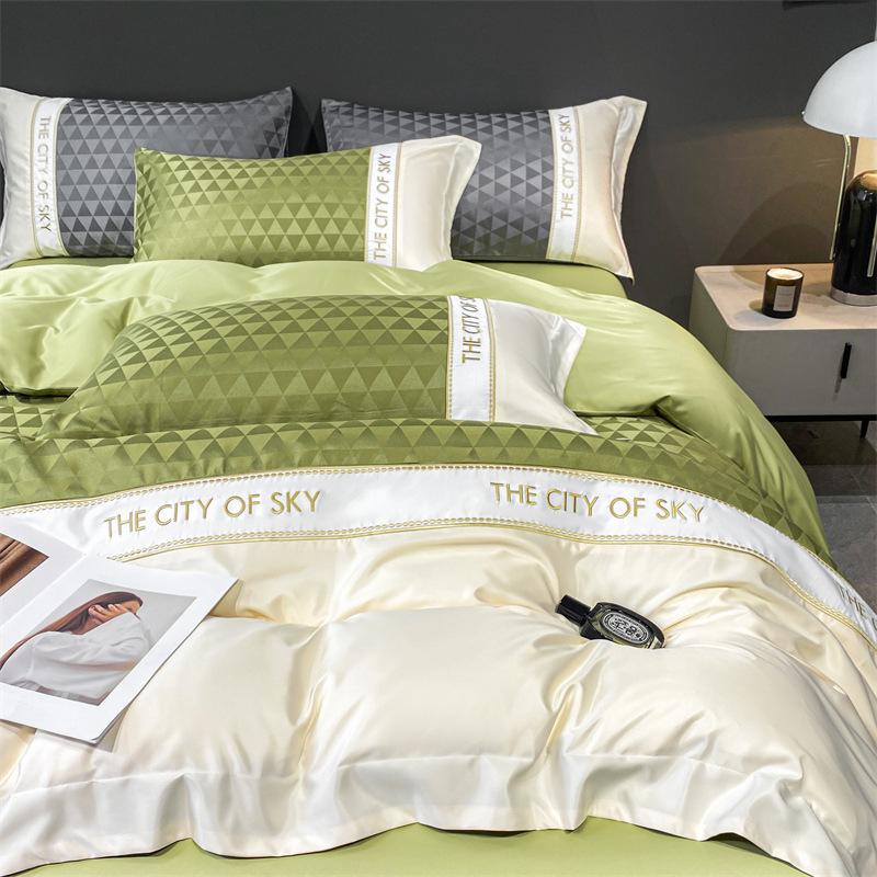 Washed Ice Silk Four-piece Set Silk Embroidered Quilt Cover High-end Tencel Bed Sheet Three-piece Set