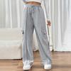Women's Pant Casual Elasticated High Waist Patchwork Pocket Straight Leg Pants