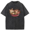 Мужская футболка с японским принтом Genki Cat Series, короткий рукав, аниме-топ, удобная молодежная мужская рубашка с круглым вырезом