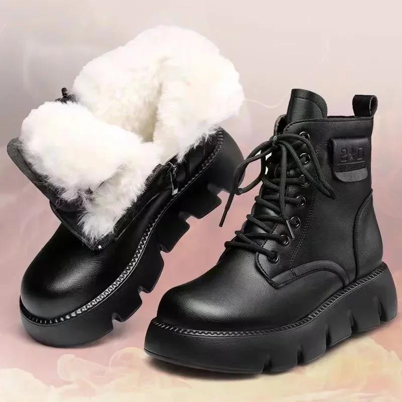 Womens Short Boots 2024 Leather Comfortable Ankle Boots Waterproof Thick-soled Padded Warm Women Shoes Casual Platform Boots