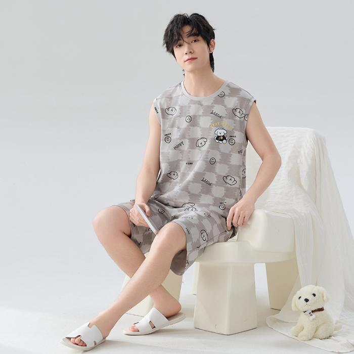 2025 летняя мужская пижама в полоску из чистого хлопка для отдыха с эластичным поясом для мальчиков, майки и шорты, мягкая пижама, домашняя одежда