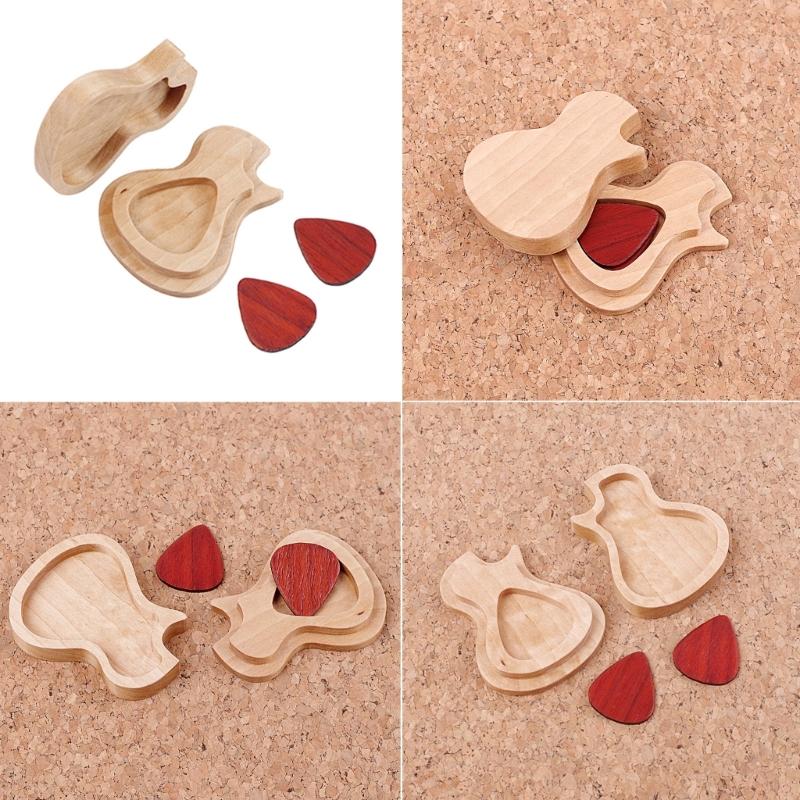 Mini Wooden Pick Storage Box Lightweight Guitar Plectrums Cases with Guitar Pick