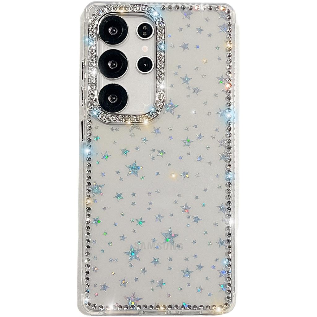 Чехол для Samsung Galaxy S25 Ultra с краем из страз и блестящей задней панелью из ТПУ+ПК с IMD-печатью