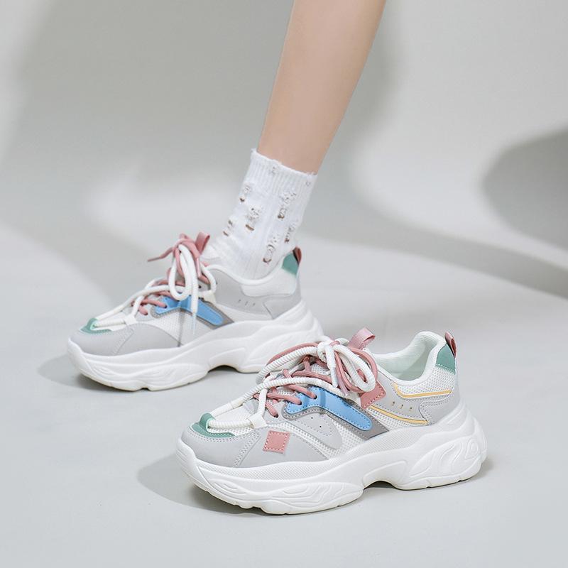 Женские кроссовки на платформе, нескользящая повседневная обувь из дышащей сетки, удобные кроссовки для бега на массивной шнуровке, спортивная обувь для тенниса для женщин