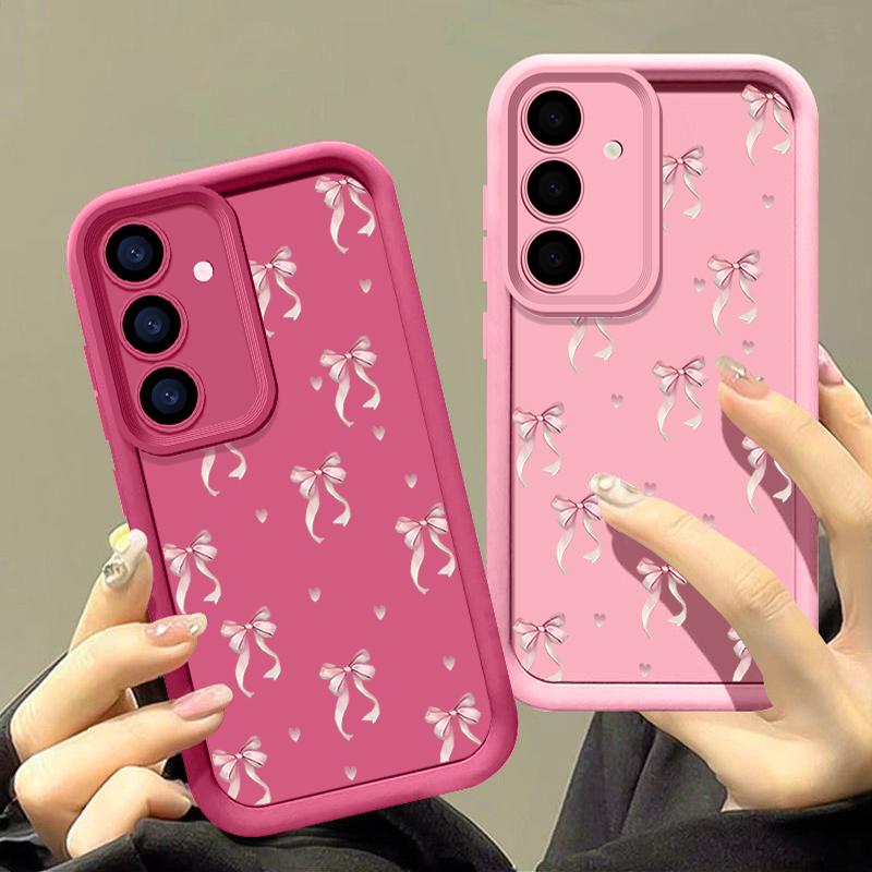 Мягкий матовый чехол из ТПУ с принтом в виде бантика для моделей Samsung - Противоударный с защитой объектива