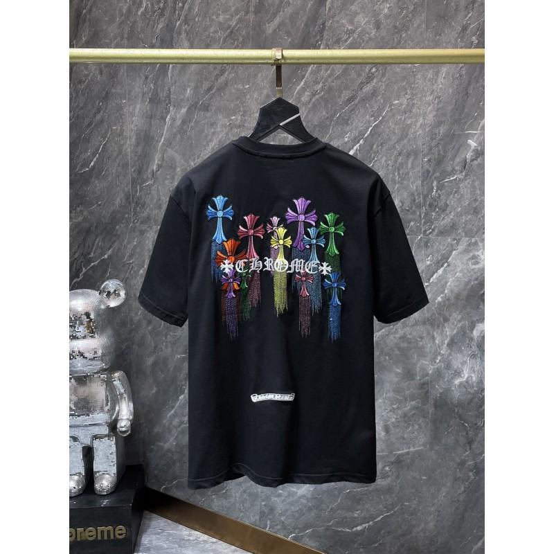 Mens Oversized Cotton T-Shirt With 3D Embroidered Cross Star Streetwear Short Sleeve Tee