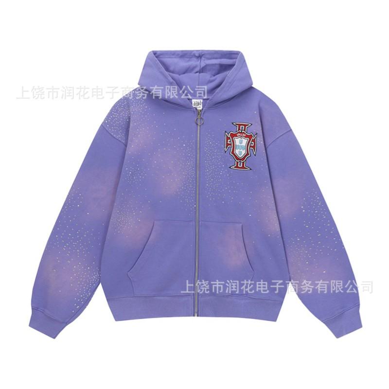 American Vintage 3D Print Hooded Zip Up Sweatshirt Loose Fit Streetwear Couple Top