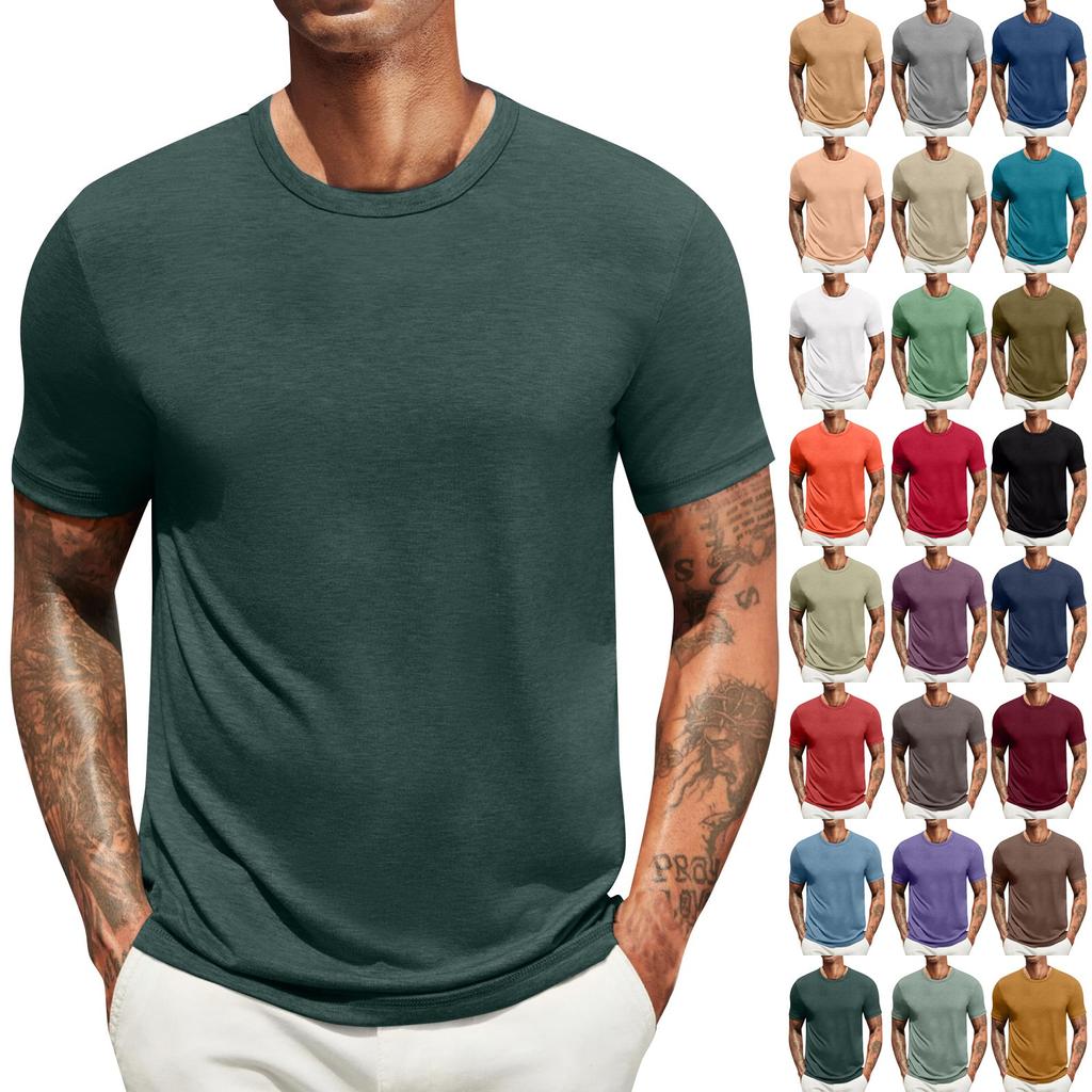 Men's Casual Fashion Comfort Solid Color Round Neck Pullover Sweatshirt Tops
