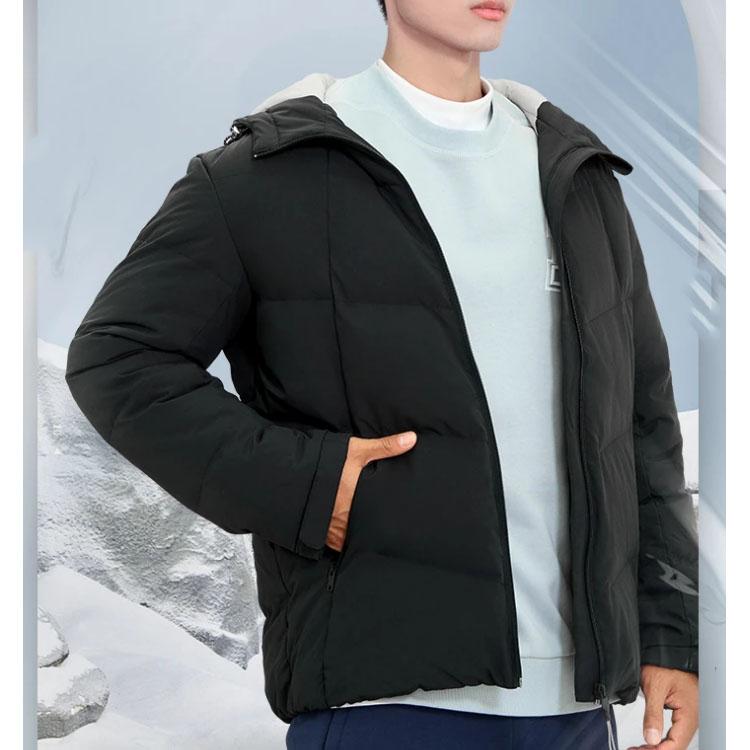 Приталенная пуховая куртка с капюшоном и длинным рукавом Li Ning Мужская верхняя одежда Черный AYMS389-2