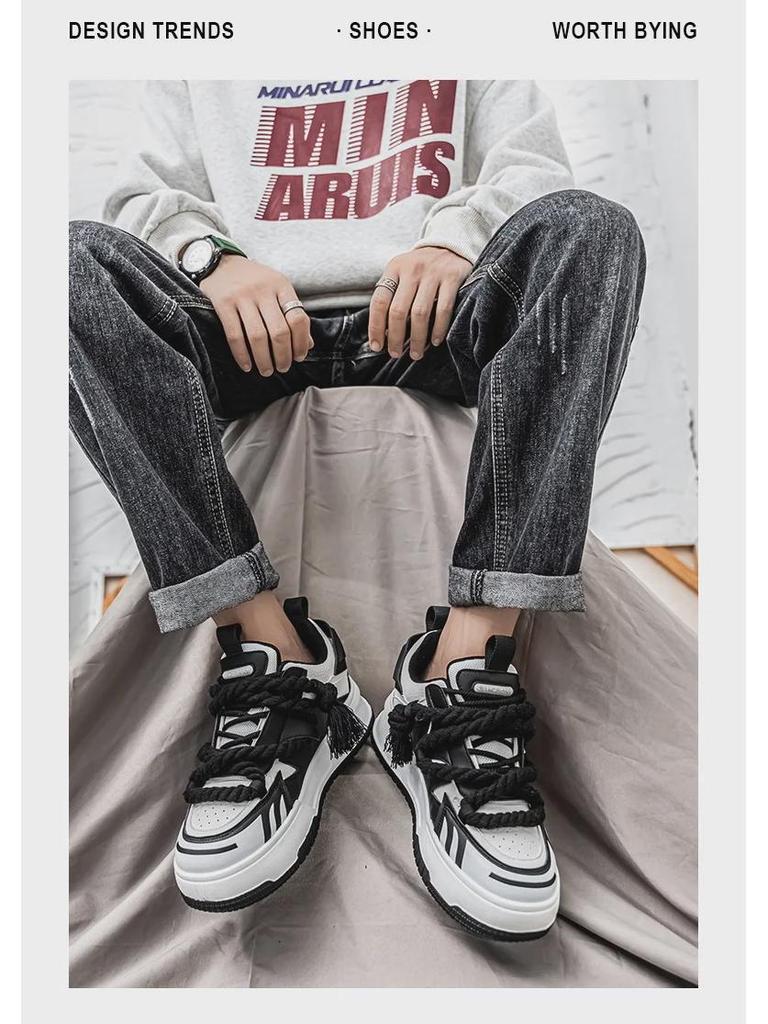 Мужские модные яркие повседневные лоферы: Персонализированный ремешок из пеньковой веревки, кроссовки на толстой подошве